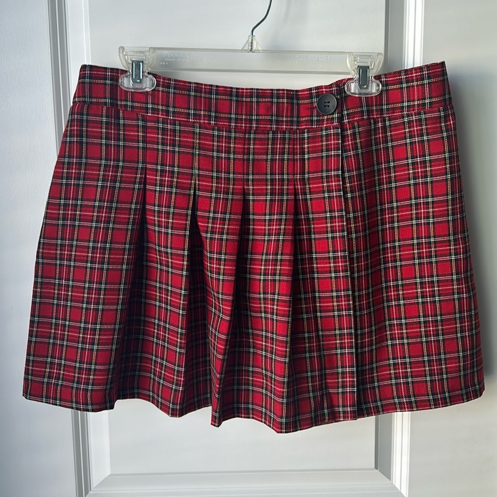 Topshop Red Plaid Pleated Skirt
